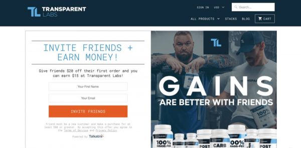 Transparent labs referral page