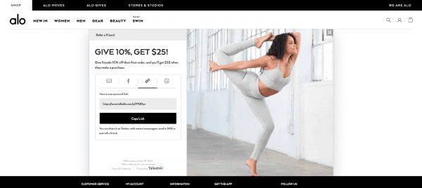 alo yoga referral program athleisure shopify referral examples referralcandy