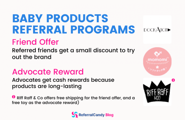 shopify baby products referral programs - dockatot momomi riff raff & co referralcandy