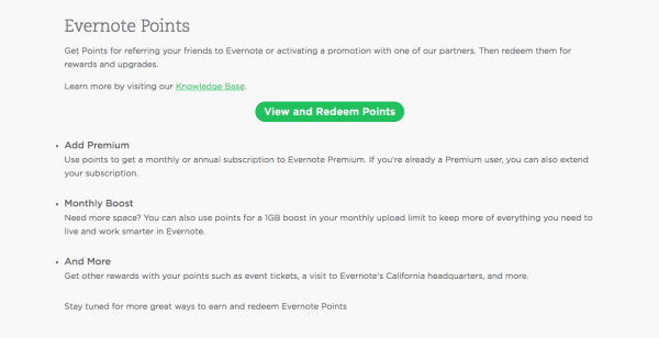 Evernote points system explanation