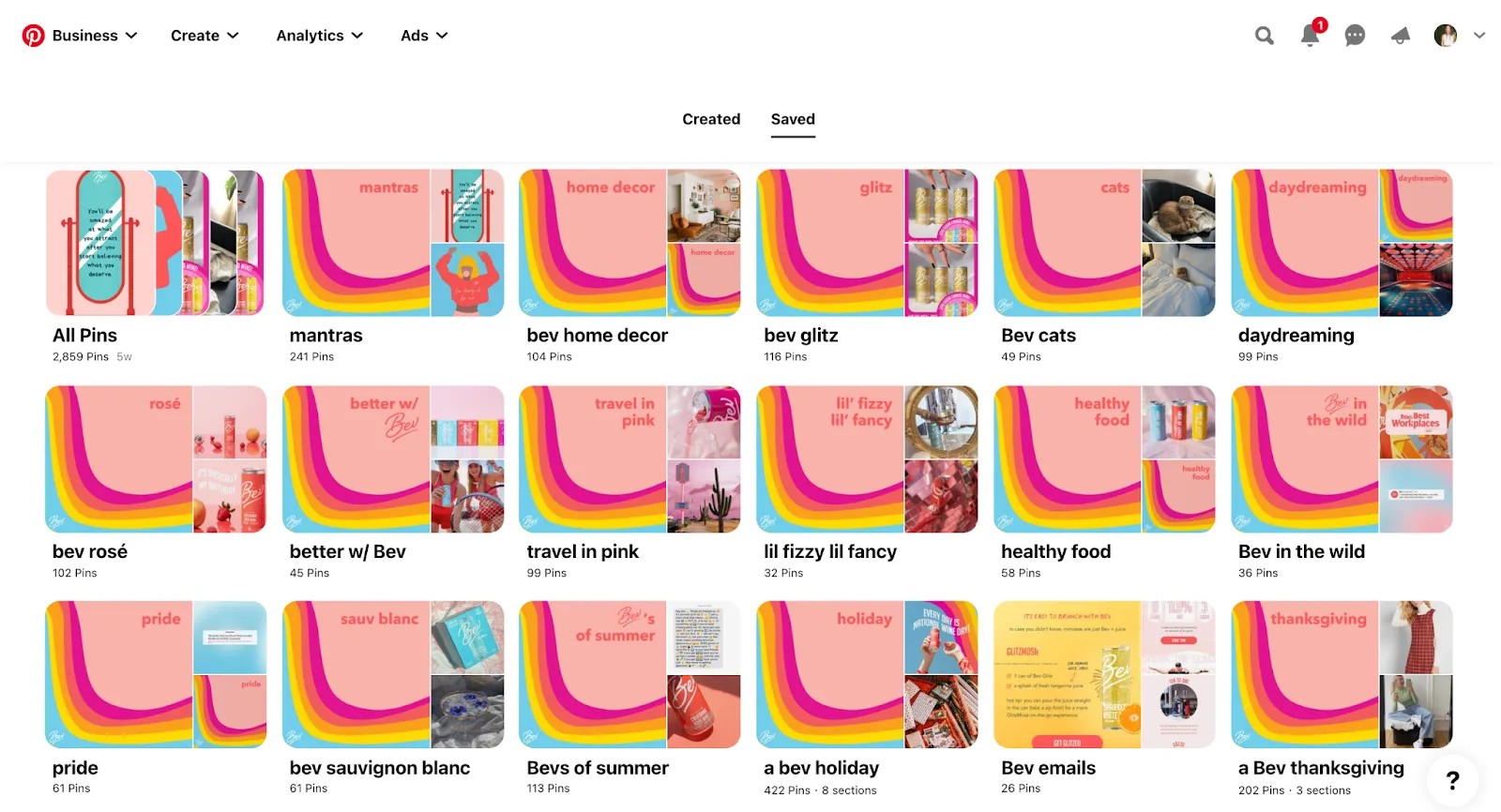 Pinterest account called Bev feed