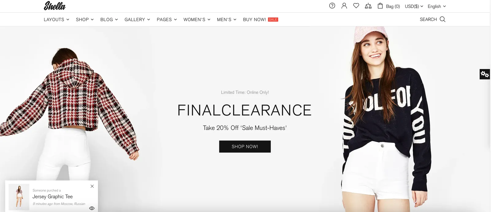 Shella Shopify theme landing page