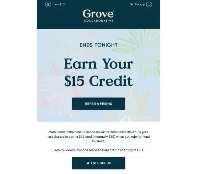 Refferral email example from Grove