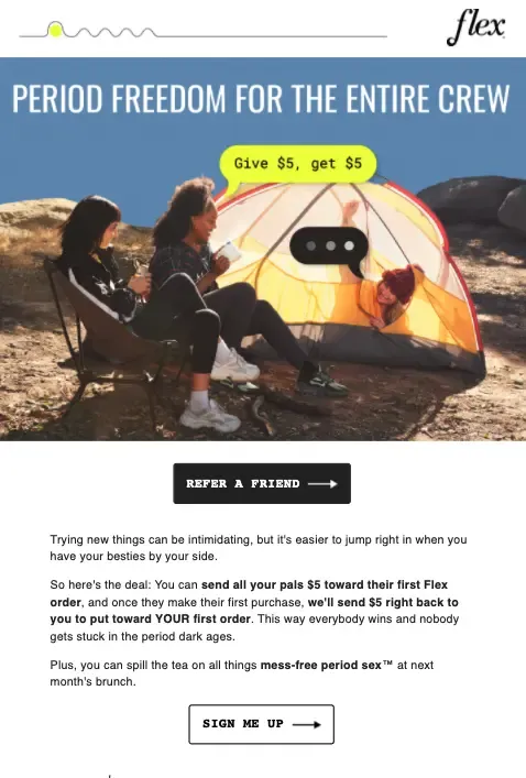 Refferral email example from Flexfits