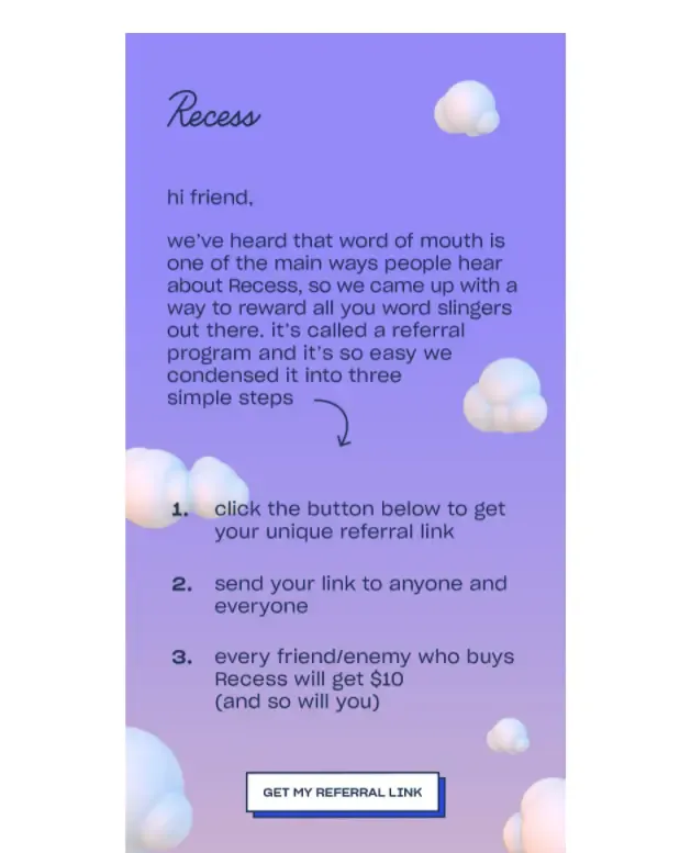 Refferral email example from Recess