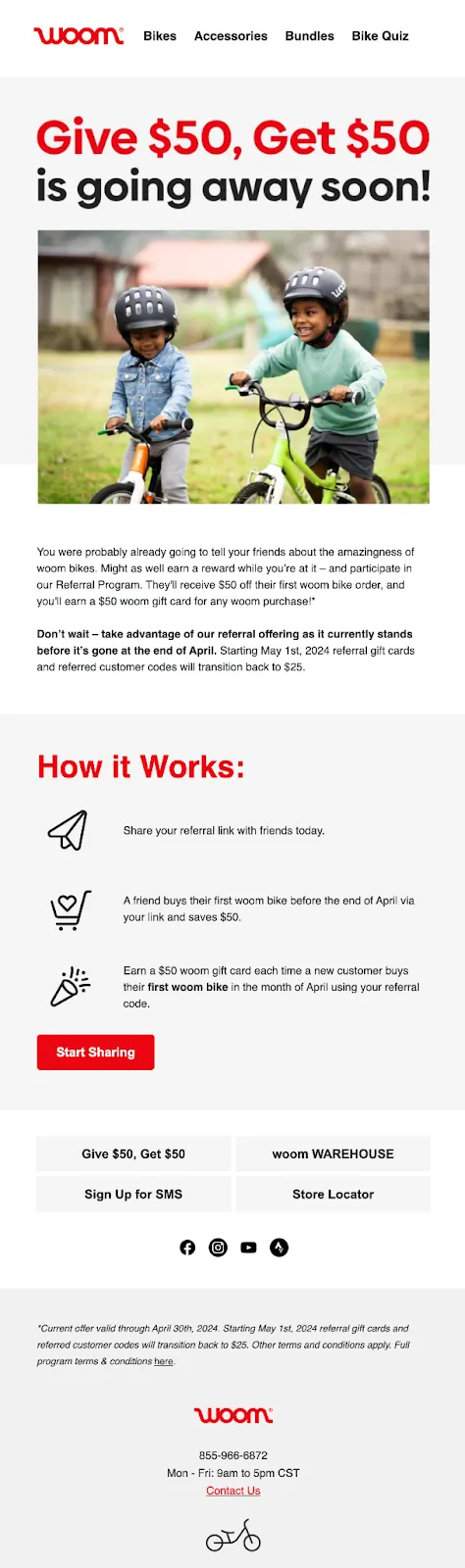Refferral email example from Woom