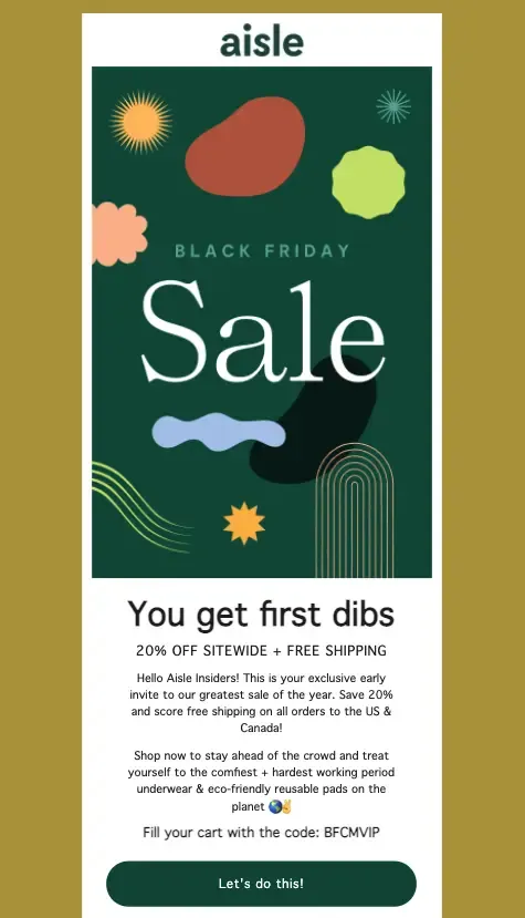 Refferral email example from Period Aisle