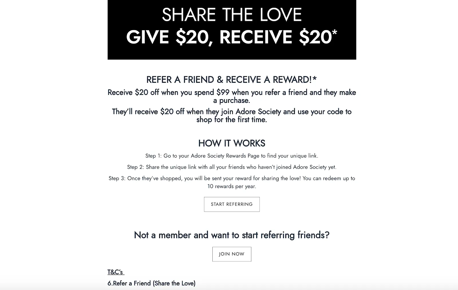 Referral page from Adore Beauty