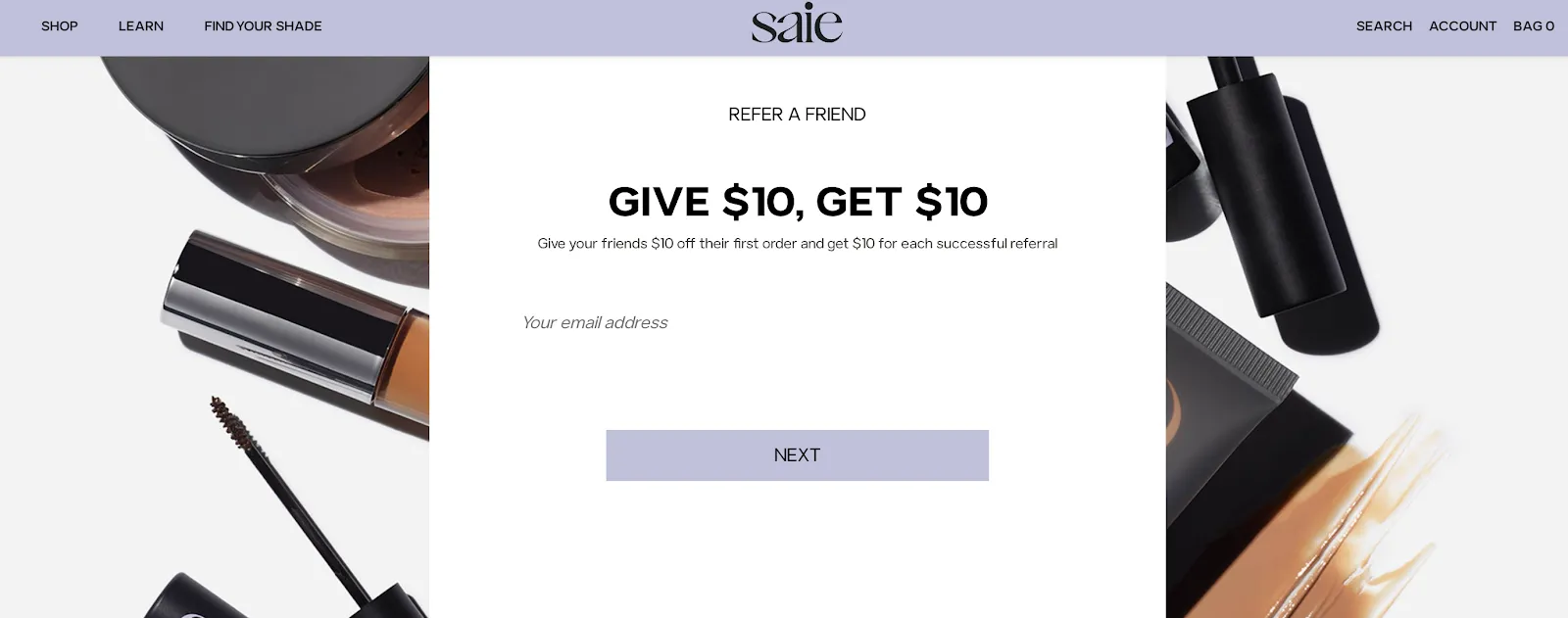 An example of a referral program landing page from Saie
