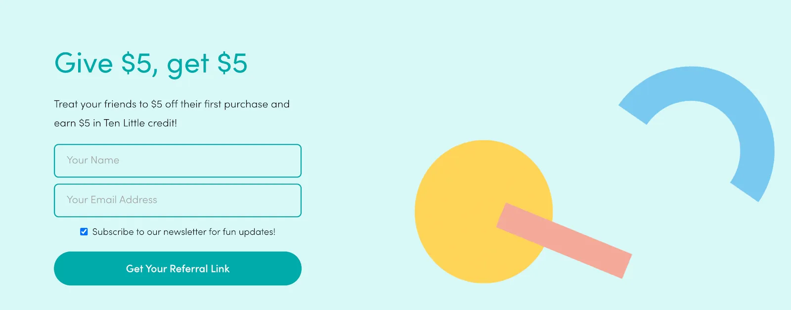 Ten Little referral program landing page
