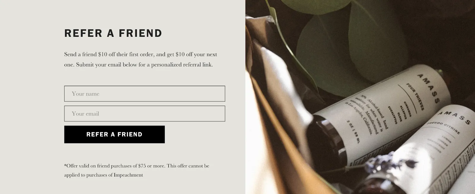 Amass refer a friend page