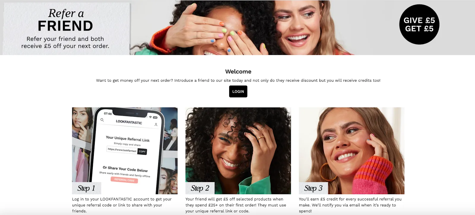LOOKFANTASTIC refer a friend page