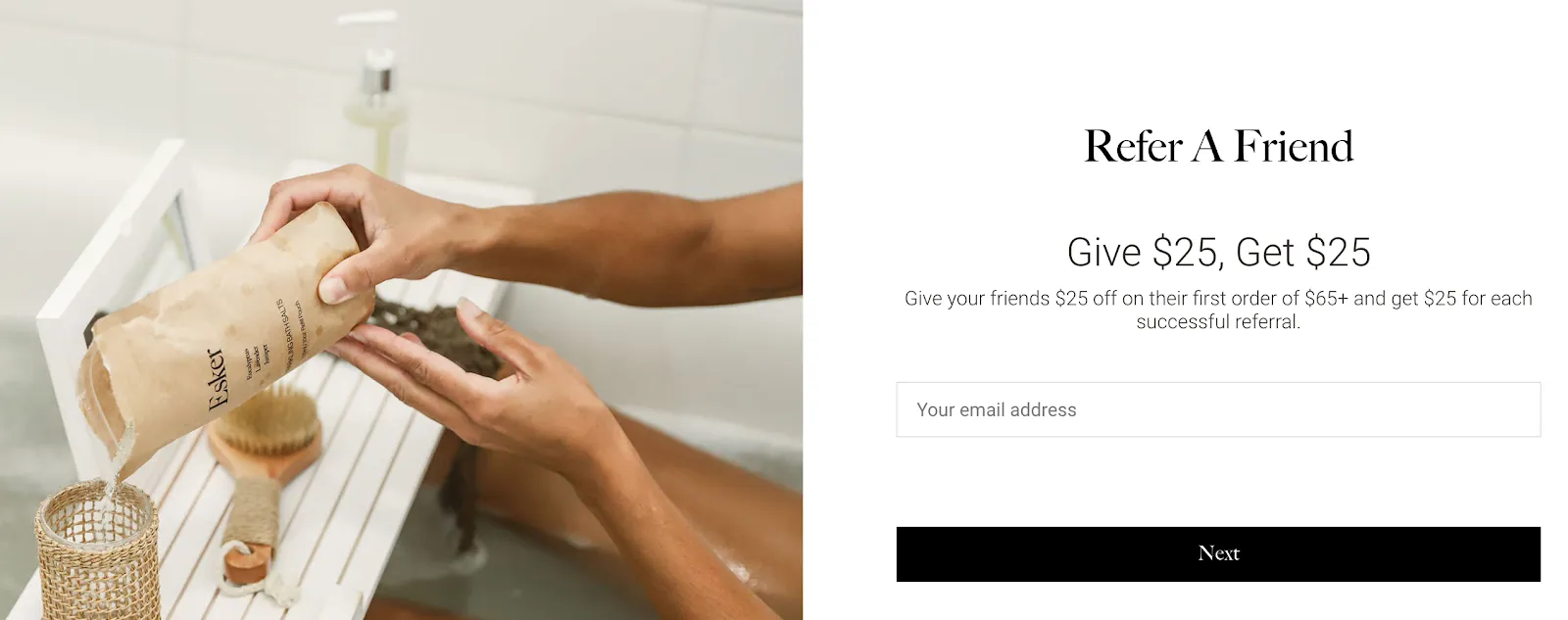 Esker Beauty referral landing page