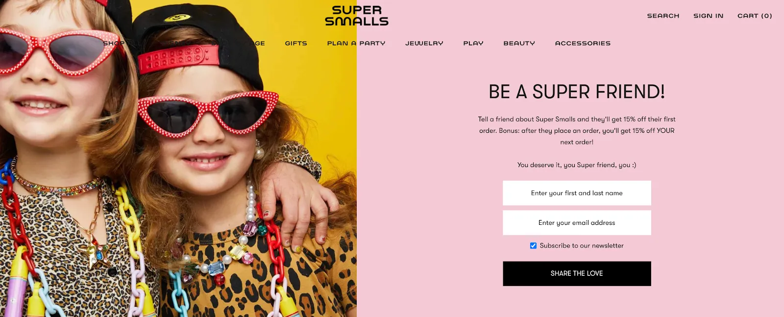 Super Smalls referral landing page example