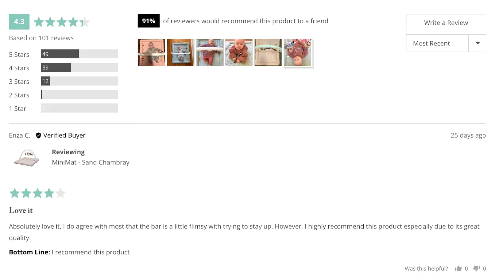 Dockatot customer reviews on product pages