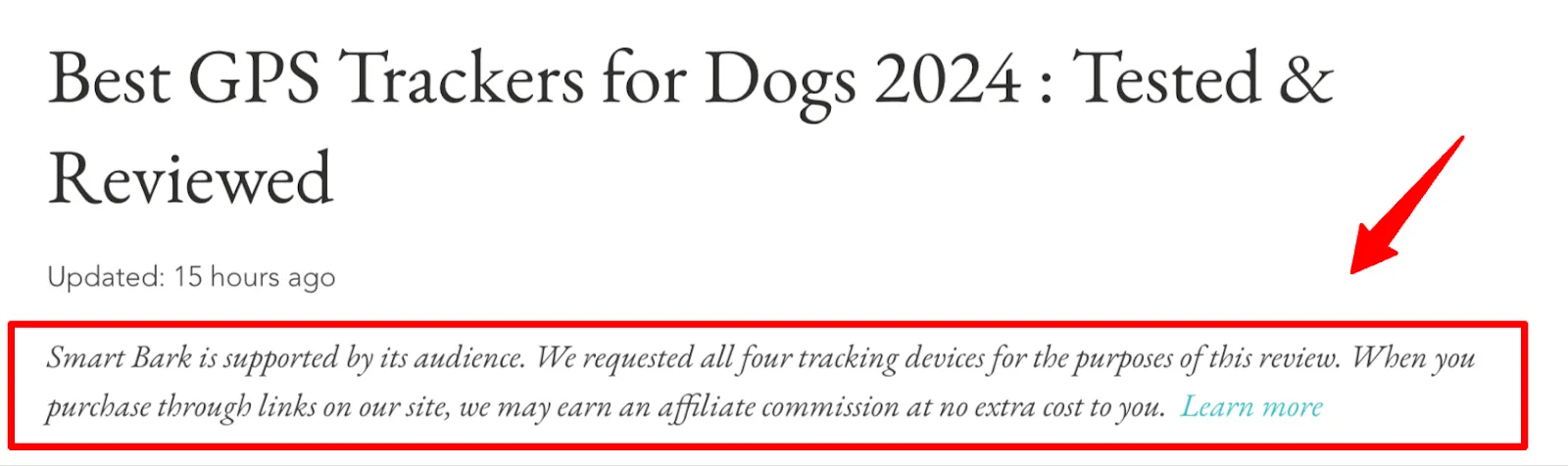 FTC affiliate disclosure example from Smart Bark