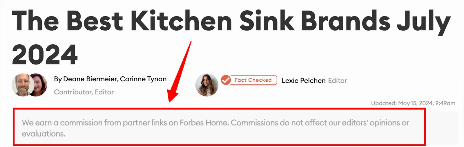 Affiliate disclosure example from Forbes