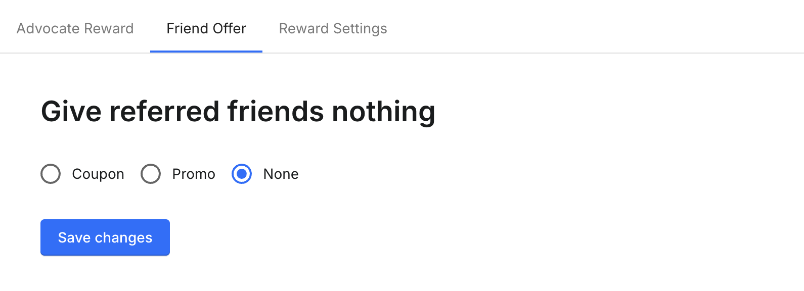 Affiliate friend offer settings
