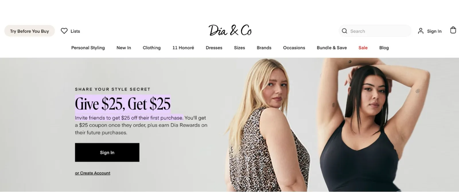 A screenshot of Dia & Co's referral page