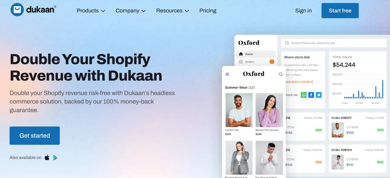A screenshot of Dukaan home page