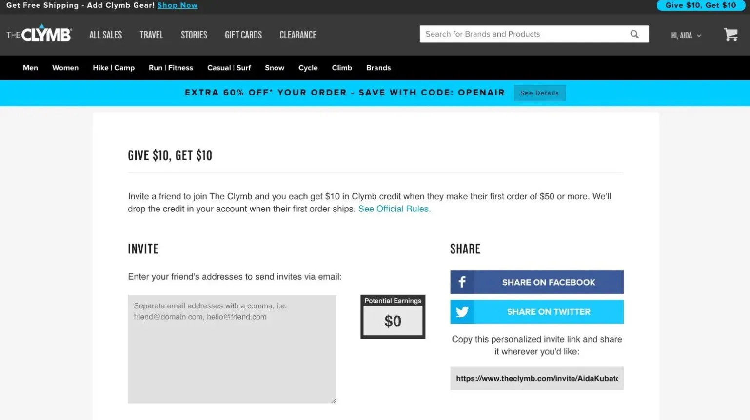 The clymb give 10 get 10 program
