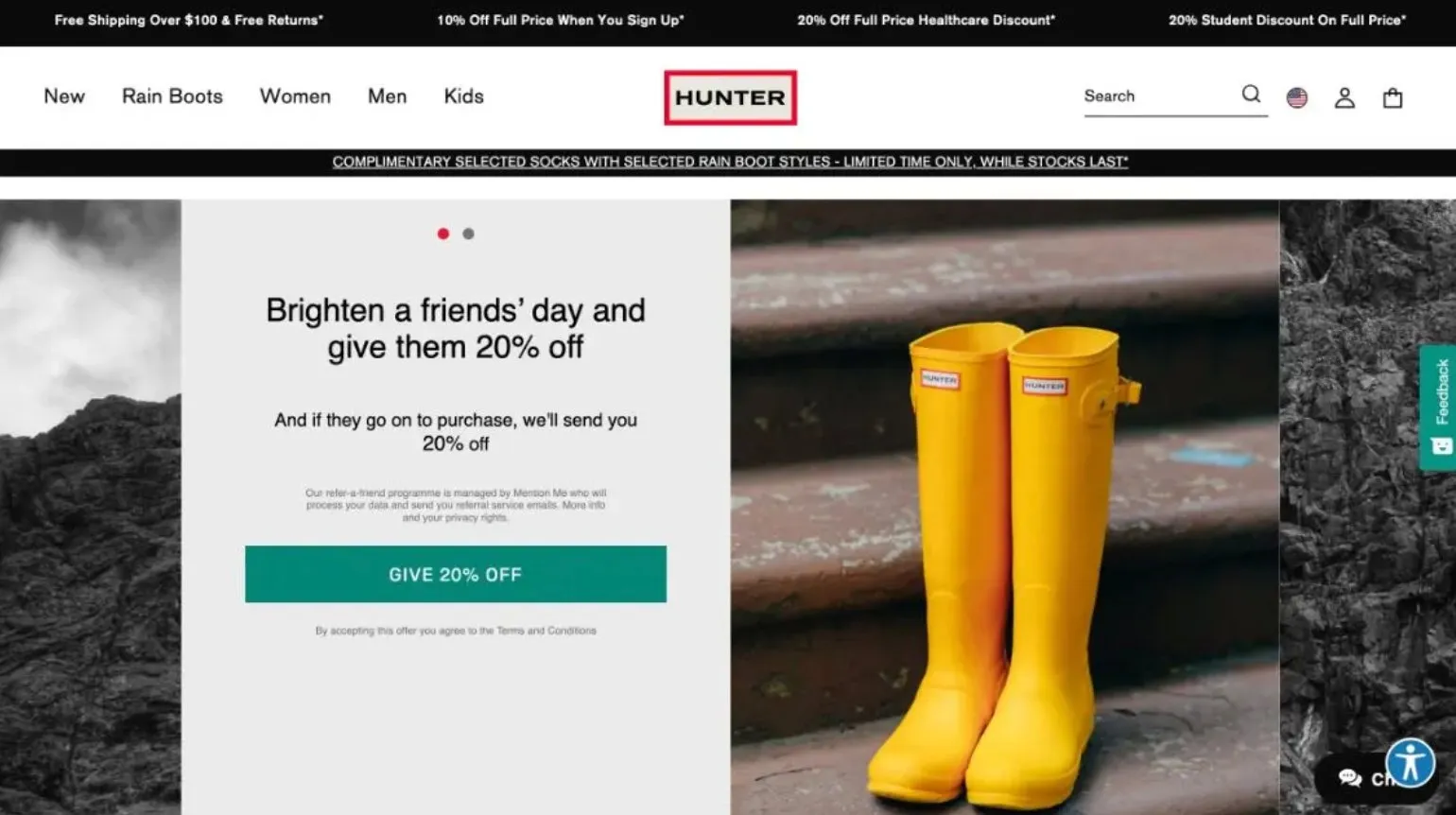 Hunter give 20% off program