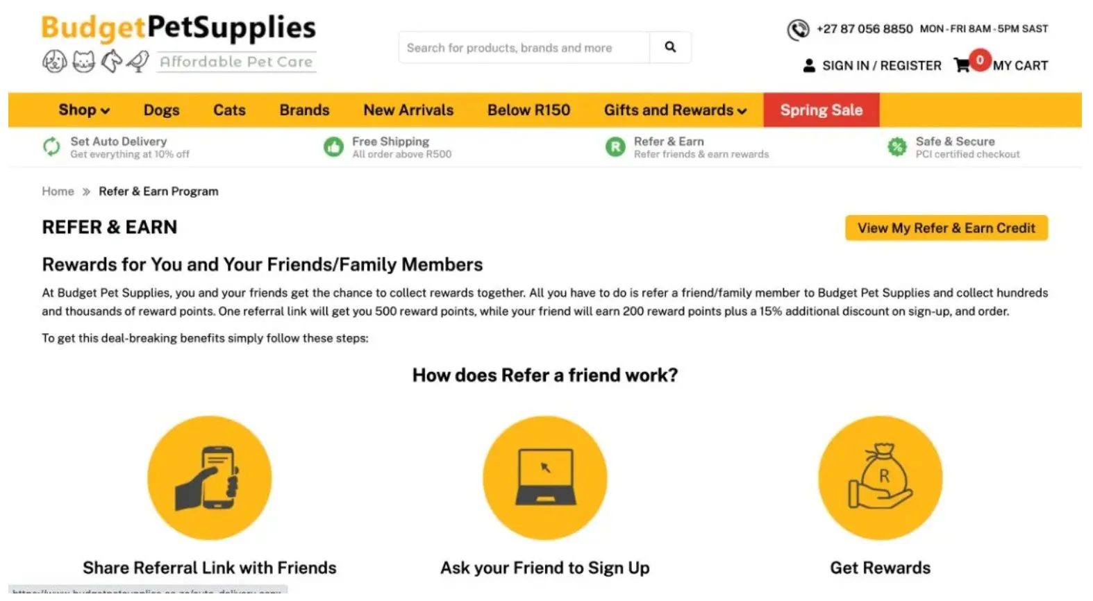 Budget Pet Supplies refer and earn page