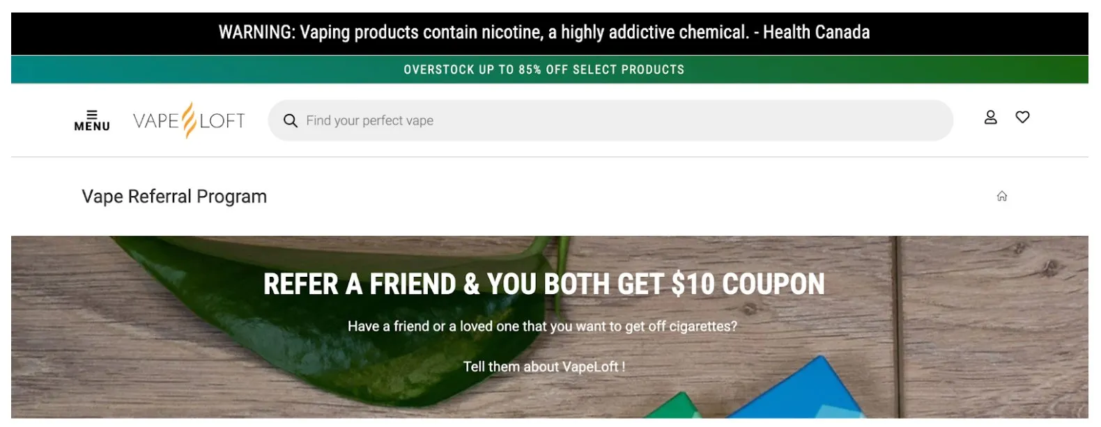A screenshot of Vape Loft referral program page