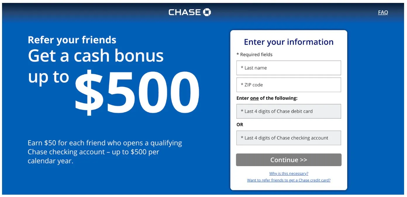 Chase Bank referral reward form