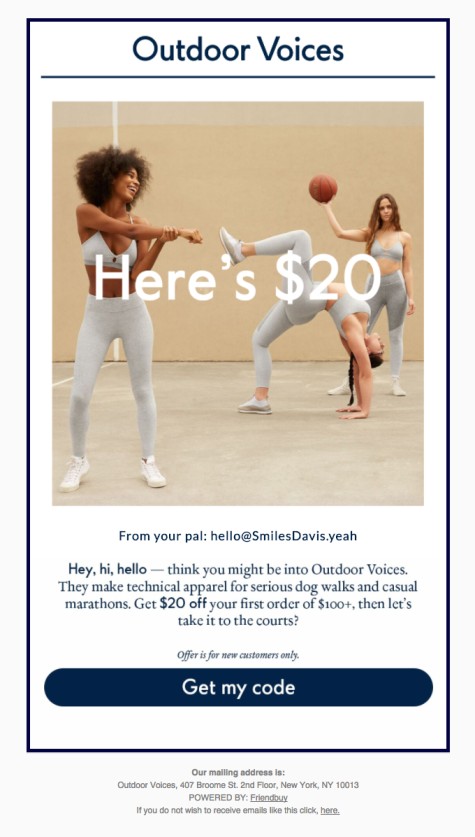 Outdoor Voices referral email