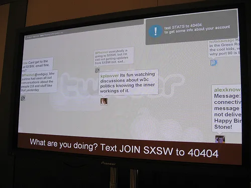 Piggyback off other events: One of the 60 inch plasma screens along the SXSW hallways