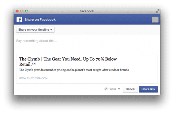 Facebook Sharing Screen Shot