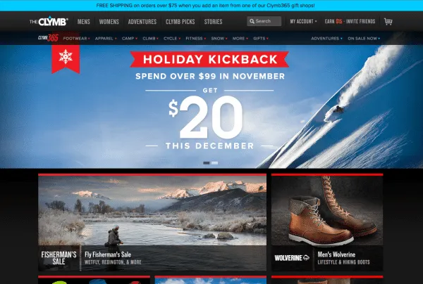 The Clymb Homepage Screen Shot