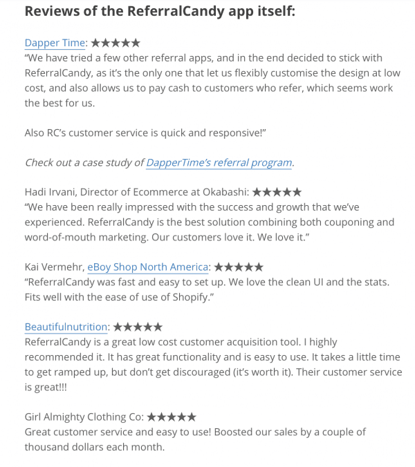 ReferralCandy Testimonials — word-of-mouth marketing