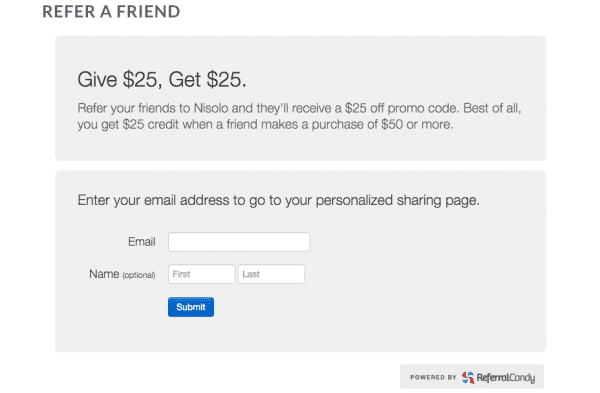 Nisolo referral program page ReferralCandy