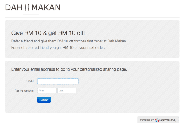 Dah makan Referral Program page ReferralCandy