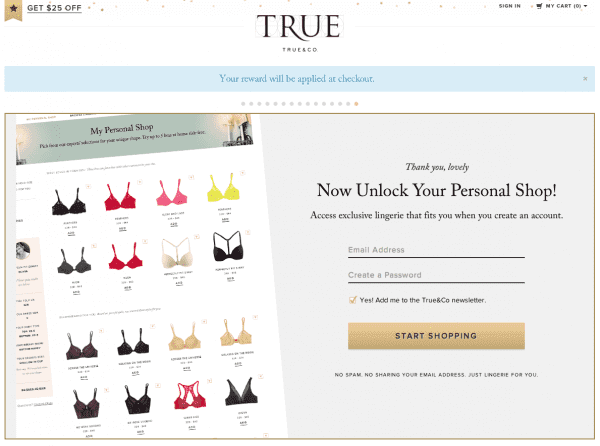 True&Co account creation