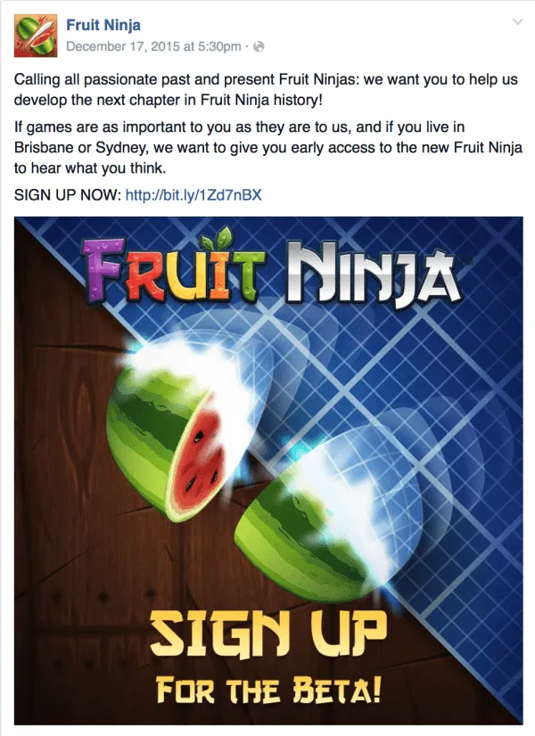 fruit ninja facebook post